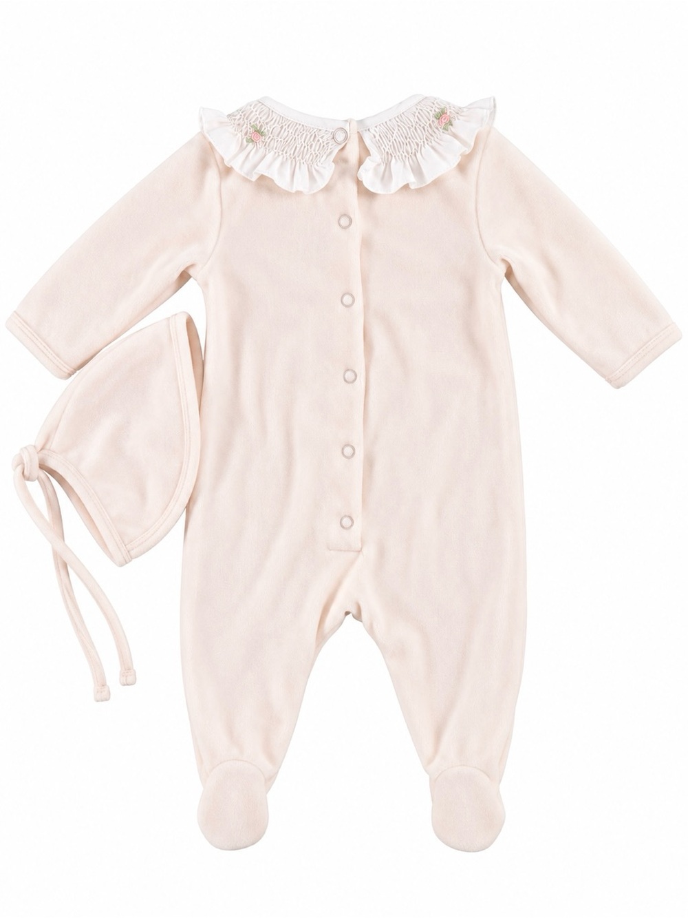 Feltman Brothers Baby Pink Velour Footed Romper & Bonnet Set 6-9M NWT - Picture 2 of 5